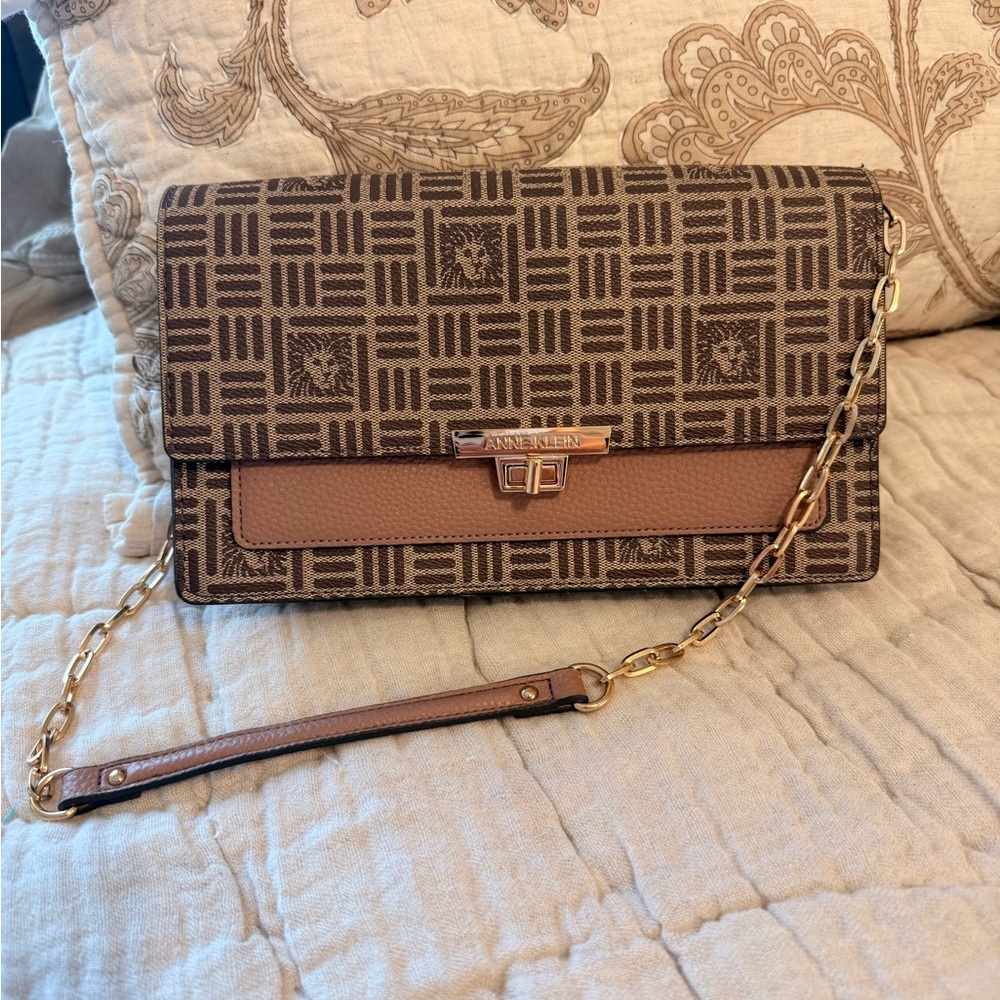 Anne Klein Brown Geometric Crossbody Bag